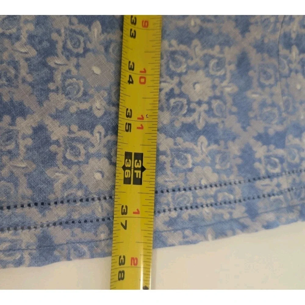 LL Bean Linen Floral Blue Maxi Skirt Classic Fit Sz 18 Beachy Coastal